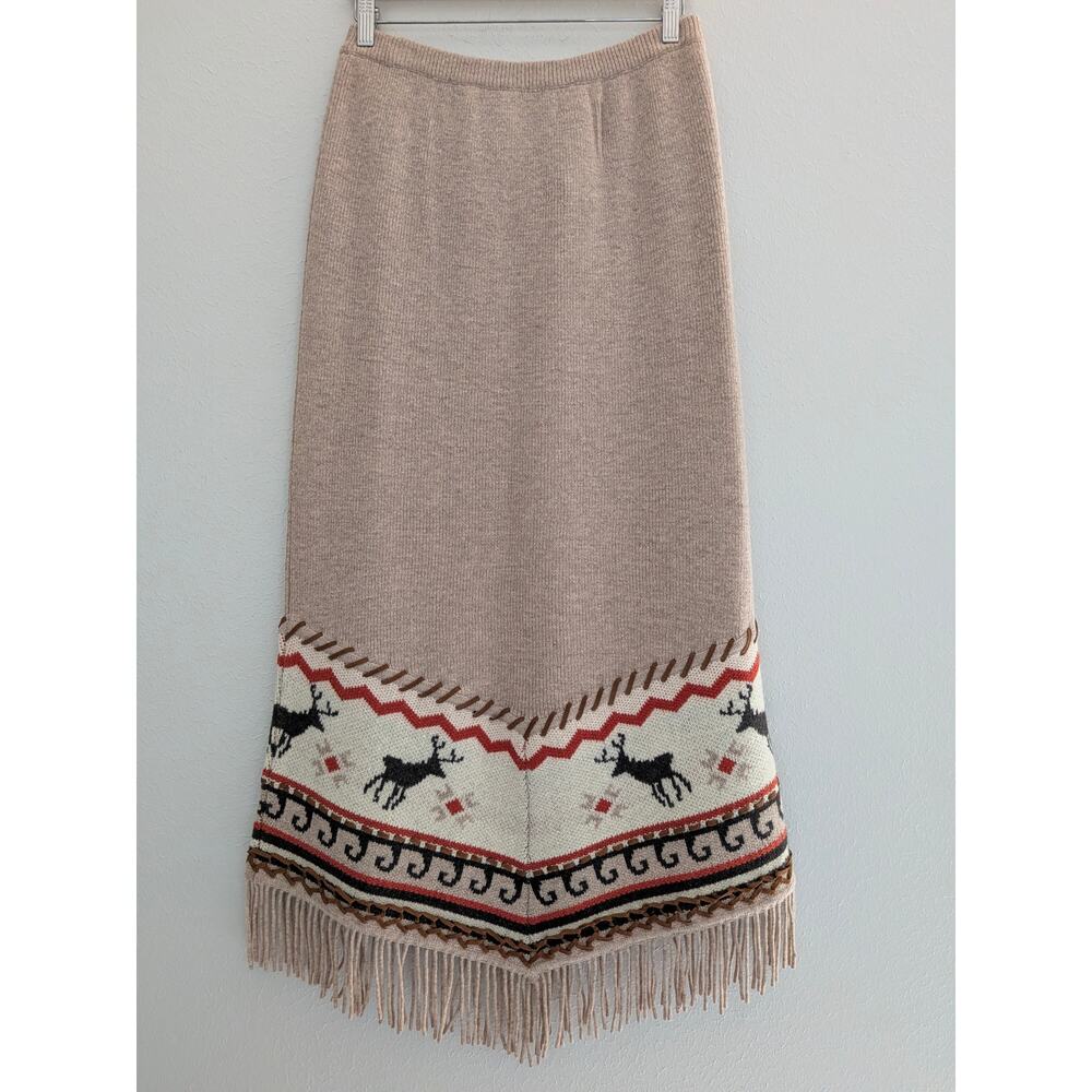 NWT Double D Ranch Lambs Wool Skirt Sz M Fringe Leather Trim Western Deer Rare - Picture 2 of 8